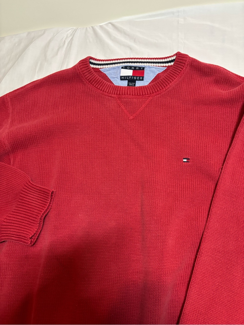 Tommy Hilfiger Men's Red Knit Crewneck Sweater vintage XXL